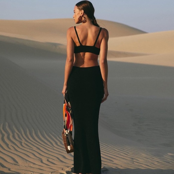 New Summer Cut Out V Neck Sleeveless Split Hem Cami Bodycon Dress - Picture 4 of 6